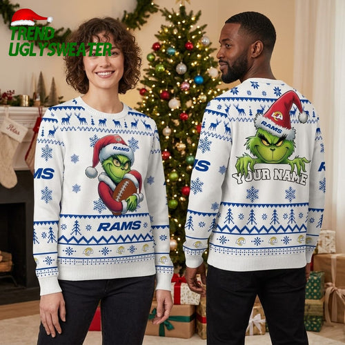 Los Angeles Rams Grinch Santa Hats Ugly Christmas Sweater