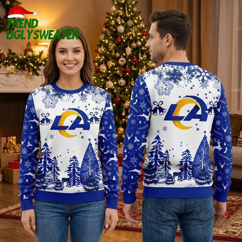 Los Angeles Rams Logo Snowflake Forest Ugly Christmas Sweater