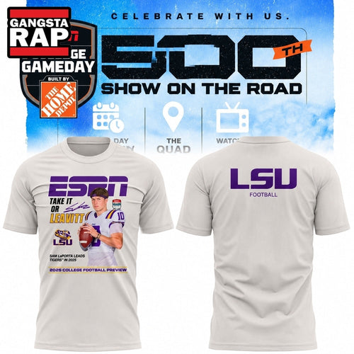 LSU Tigers Football x Sam Leavitt 500th College Game Day T Shirt