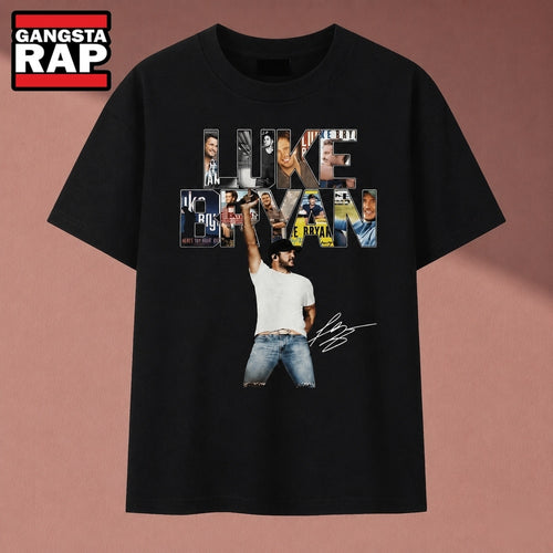 Luke Bryan Photo Text Fill Vintage Country Music Graphic T Shirt , Music 2D Shirt