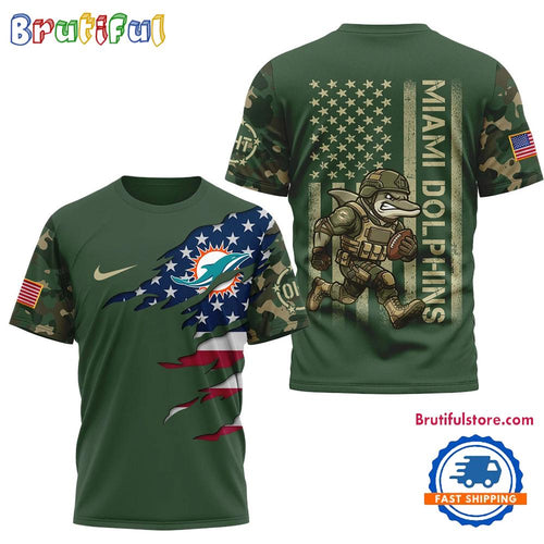 Miami Dolphins 2026 NFL Veteran Camo Mascot Football Limited 3D Shirt