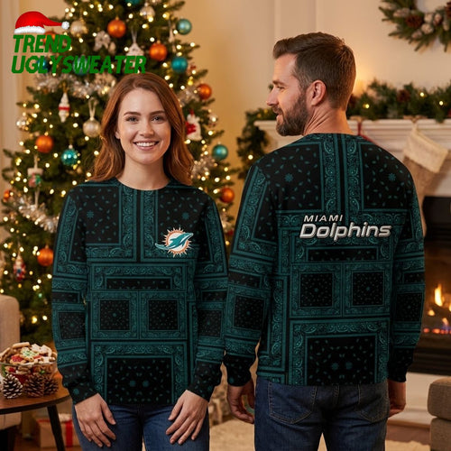 Miami Dolphins Bandana Design Ugly Christmas Sweater