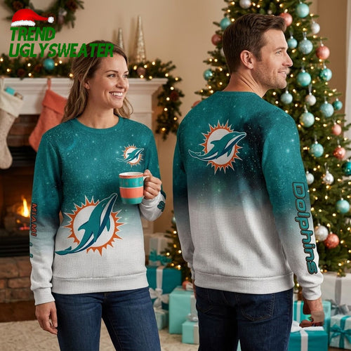Miami Dolphins Logo Gradient Ugly Christmas Sweater