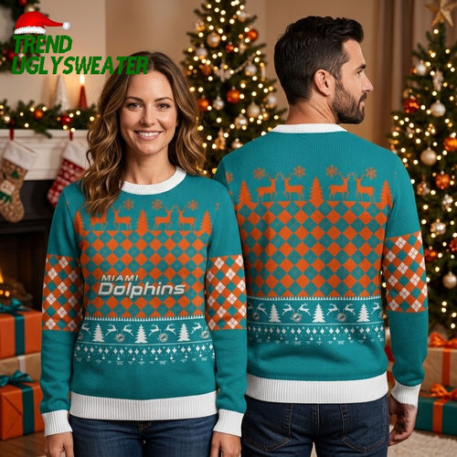 Miami Dolphins Reindeer Pattern Ugly Christmas Sweater