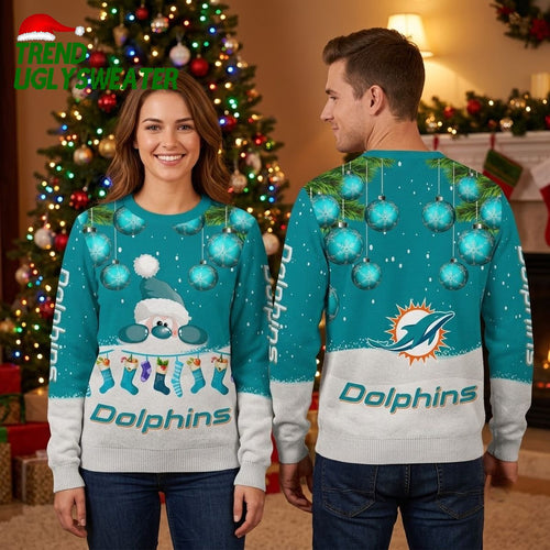 Miami Dolphins Santa Graphic Ugly Christmas Sweater