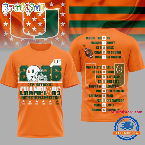Miami Hurricanes NCAA 2026 CFP Champions Special New 3D Shirt