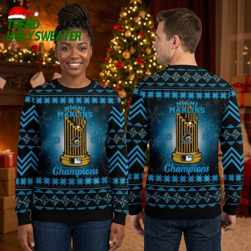 Miami Marlins 2003 Champions Trophy Ugly Christmas Sweater
