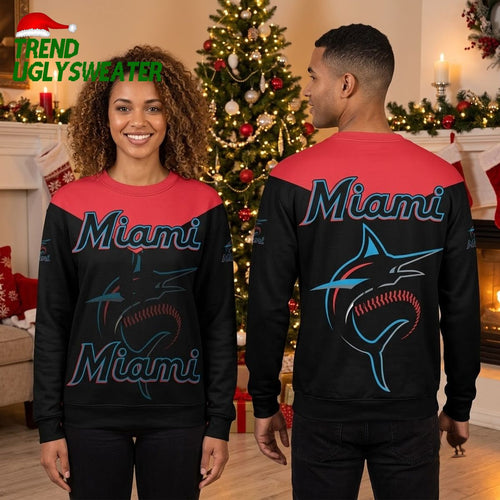 Miami Marlins Baseball Logo Black And Red Ugly Christmas Sweater