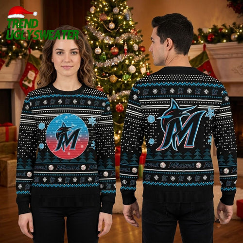 Miami Marlins Logo Pattern Ugly Christmas Sweater