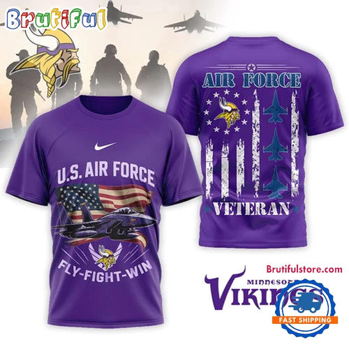 Minnesota Vikings 2026 NFL Air Force Veteran Special New 3D Shirt