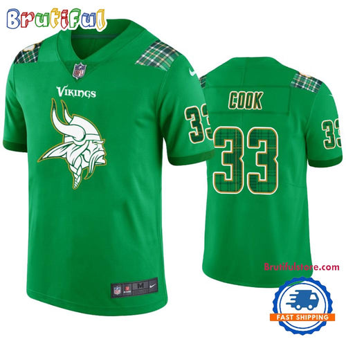Minnesota Vikings #33 Dalvin Cook Jersey St. Patricks Day Kelly Green Lucky Football Jersey
