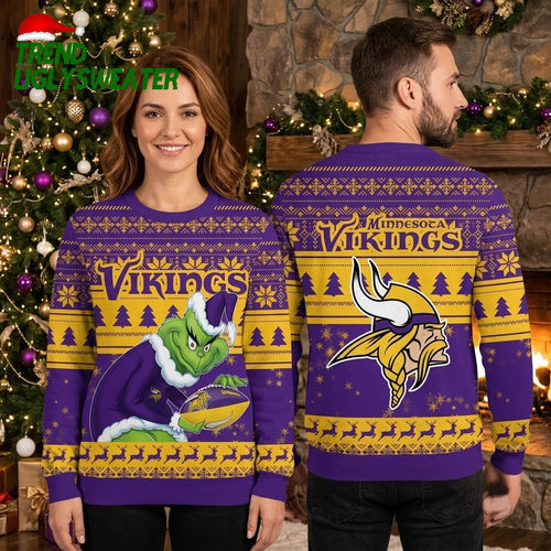 Minnesota Vikings Football Grinch Christmas Ugly Sweater