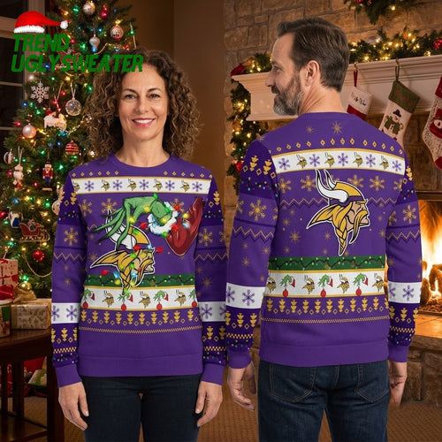 Minnesota Vikings Grinch Hand With Football Ugly Christmas Sweater