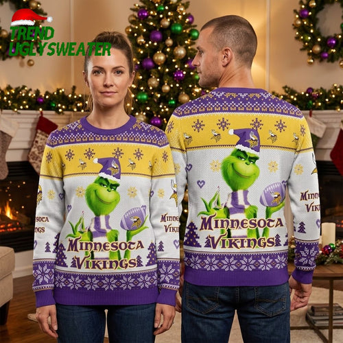 Minnesota Vikings Grinch Santa Hat Football Ugly Christmas Sweater