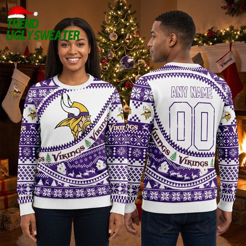 Minnesota Vikings Norse Mascot Custom Name And Number Ugly Christmas Sweater