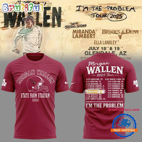 Morgan Wallen I’m The Problem Tour 2025 x Arizona Cardinals New Design 3D Shirt