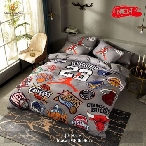 NBA Logo Luxury Air Jordan Michael Jordan Quilt Bedding Sets Luxury Brand For Bedroom