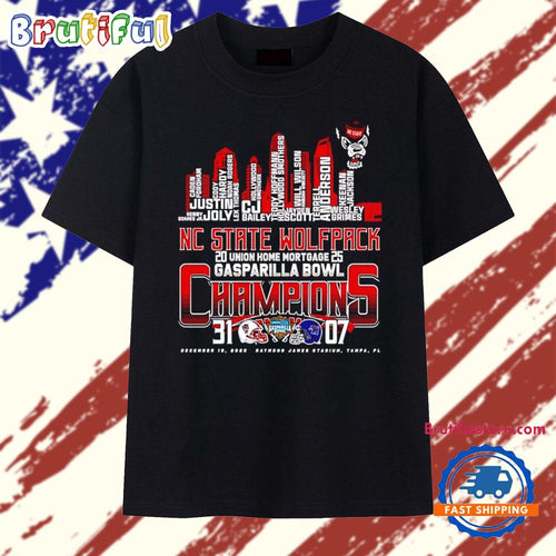 NC State Wolfpack 2025 Union Home Mortgage Gasparilla Bowl Champions city skyline T Shirt