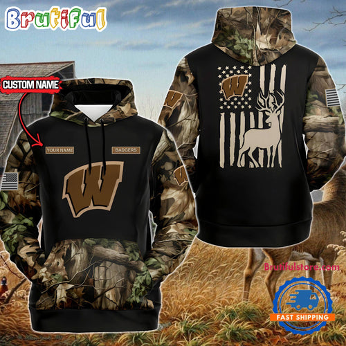 NCAA Wisconsin Badgers Sporty Camo Hunting Style Hoodie, Sweatshirt, TShirt