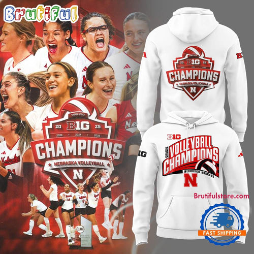 Nebraska Cornhuskers Volleyball 2025 Champions Limited Edition White Hoodie