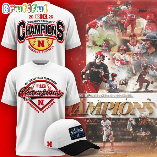 Nebraska Huskers Softball Big 10 Tournament Champions 2026 White 3D Shirt