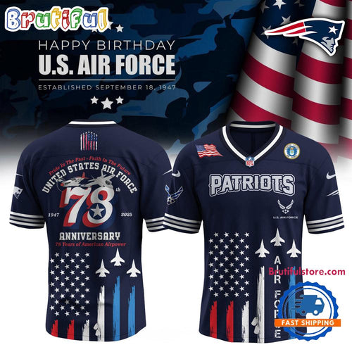 New England Patriots 2025 NFL US Air Force Birthday Football Jersey