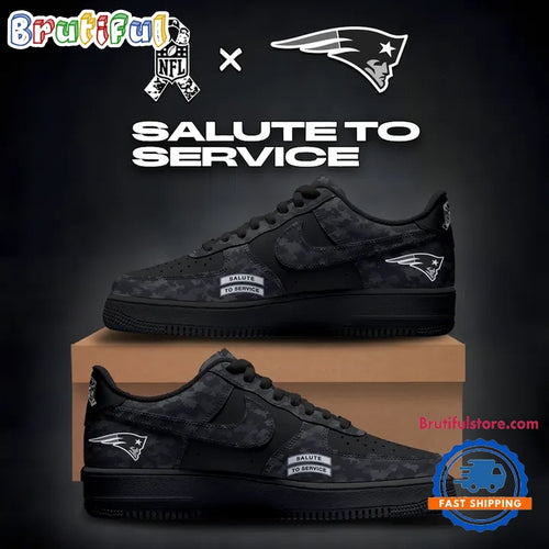 New England Patriots Black 2026 Salute to Service Air Force 1 Shoes Sneakers