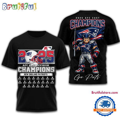 New England Patriots NFL 2025 AFC East Champions Mascot Black T Shirt