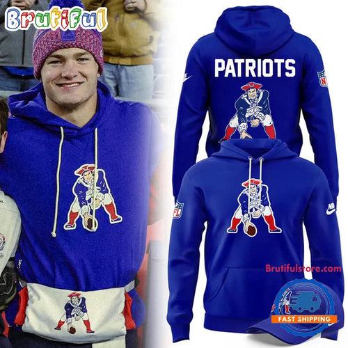 New England Patriots Throwback Historic Royal Pullover Hoodie Shirt