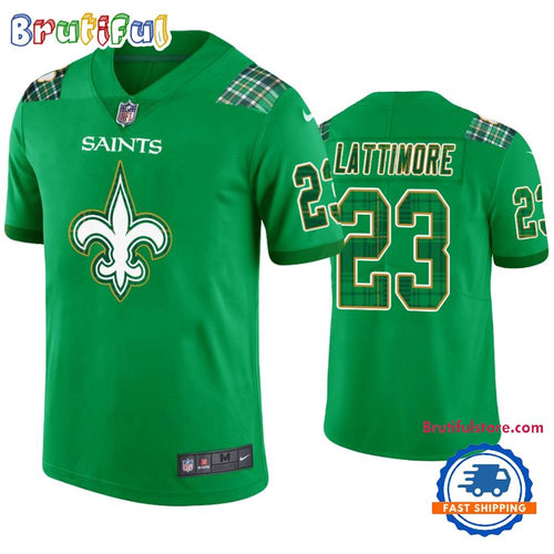 New Orleans Saints #23 Marshon Lattimore Jersey St. Patricks Day Kelly Green Lucky Football Jersey