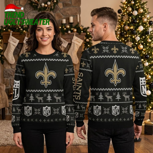 New Orleans Saints Fleur De Lis Reindeer Pattern Ugly Christmas Sweater