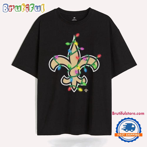New Orleans Saints Primary Logo Holiday Lights 2024 T Shirt