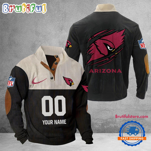 NFL Arizona Cardinals Football Team Custom Name And Number Buttoned Collar Sweatshirt