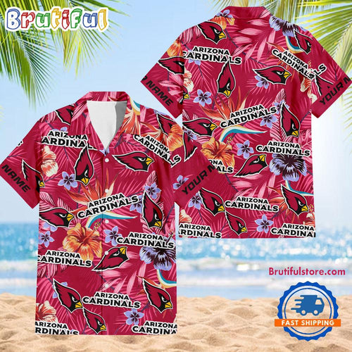NFL Arizona Cardinals Football Team Flower Summer Design Hawaiian Button Shirt