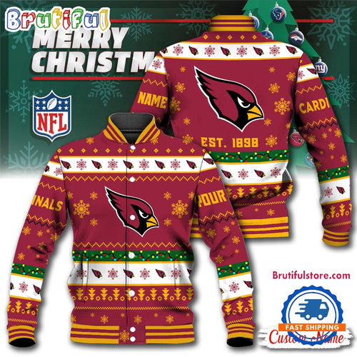 NFL Arizona Cardinals Snow Xmas Tree Christmas Custom Baseball Jacket