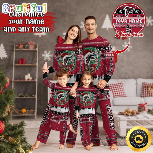 NFL Atlanta Falcons Pajamas Christmas For Family Custom Name Pajamas