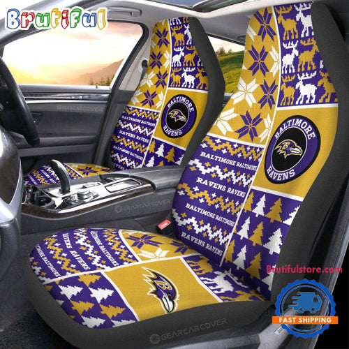 NFL Baltimore Ravens Design Christmas Car Seat Covers, Football Xmas Car Decor