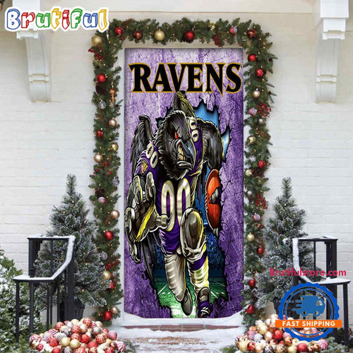 NFL Baltimore Ravens Football Team Christmas Door Cover, Football Xmas Door Covers