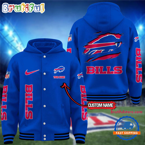 NFL Buffalo Bills Football New Season Design Hooded Baseball Jacket, Custom Name Sport Jacket