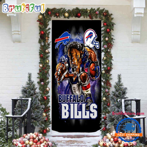 NFL Buffalo Bills Mascot Christmas Door Cover, Football Xmas Door Wrap
