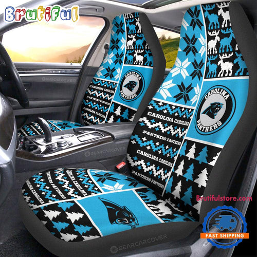 NFL Carolina Panthers Design Christmas Car Seat Covers, Football Xmas Car Decor
