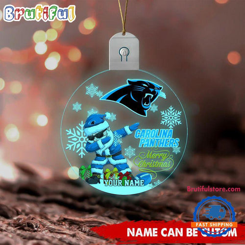 NFL Carolina Panthers Football Team Christmas Santa Claus Circle Led Acrylic Ornament