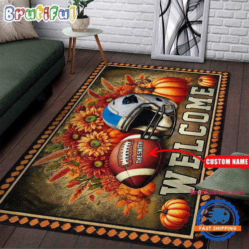 NFL Carolina Panthers Pumpkin Flower Football Halloween Rectangle Rug