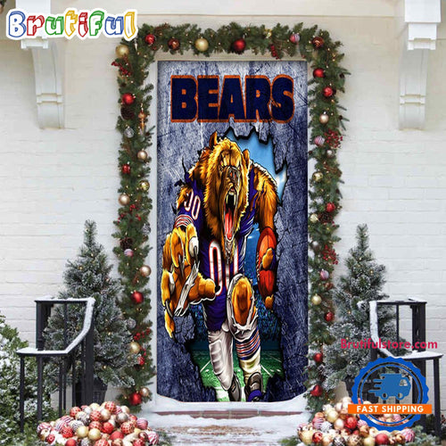 NFL Chicago Bears Mascot Christmas Door Cover, Football Xmas Door Wrap