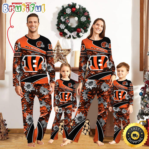 NFL Cincinnati Bengals Pajamas Flower Sports For Family Custom Name Pajamas