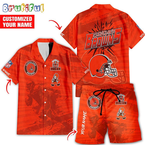NFL Cleveland Browns Combo Hawaiian Shirt And Shorts, Football Summer Beach Hawaiian Sets