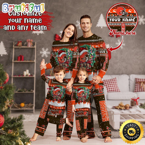 NFL Cleveland Browns Pajamas Christmas For Family Custom Name Pajamas