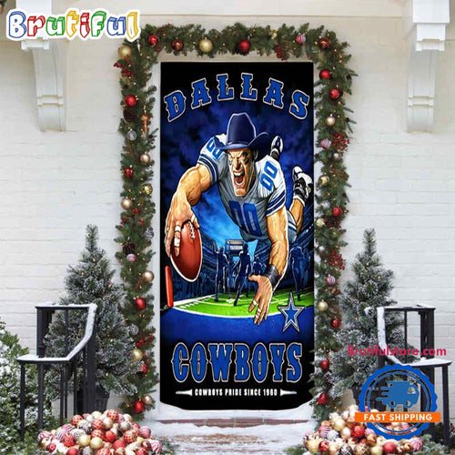 NFL Dallas Cowboys Mascot Football Christmas Door Cover, Football Xmas Door Cover