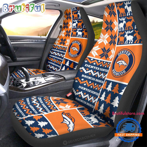 NFL Denver Broncos Design Christmas Car Seat Covers, Football Xmas Car Decor