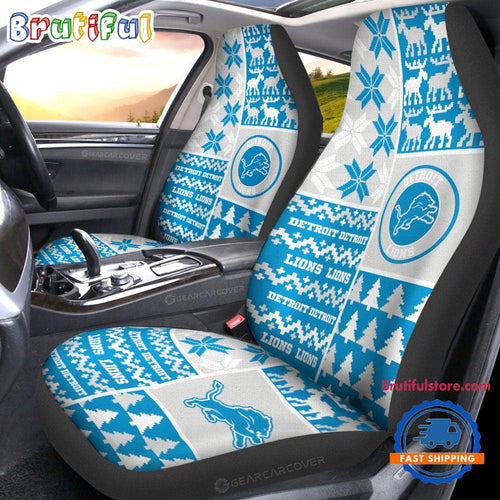 NFL Detroit Lions Design Christmas Car Seat Covers, Football Xmas Car Decor